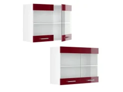 Vicco Küchenglasschrank R-Line Glashängeschrank Bordeaux Hochglanz/Weiß 80 cm< Küchenschränke