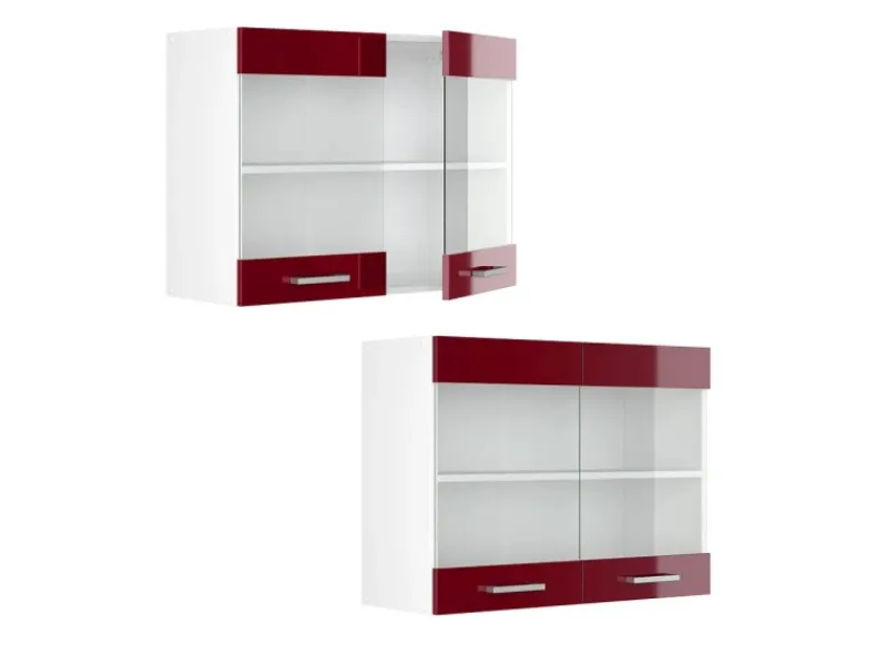 Vicco Küchenglasschrank R-Line Glashängeschrank Bordeaux Hochglanz/Weiß 80 cm< Küchenschränke