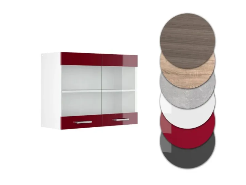 Vicco Küchenglasschrank R-Line Glashängeschrank Bordeaux Hochglanz/Weiß 80 cm< Küchenschränke