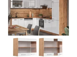 Vicco Küchenglasschrank R-Line Glashängeschrank Hochglanz/Goldkraft Eiche 80 cm< Küchenschränke
