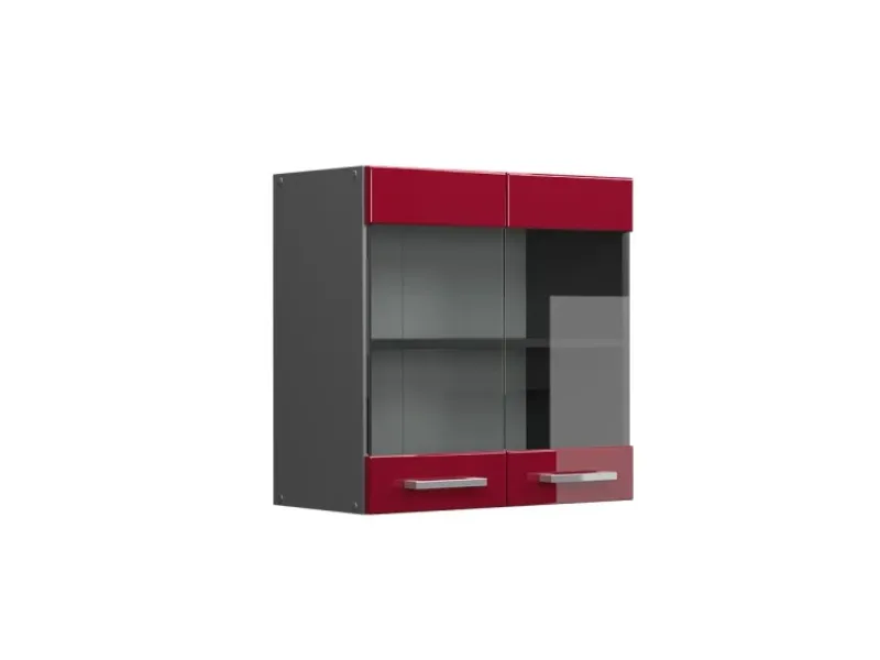 Küchenschränke<Vicco Küchenglasschrank R-Line Glashängeschrank Bordeaux Hochglanz/Anthrazit 60 cm