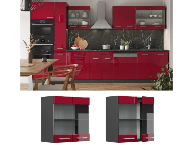 Küchenschränke<Vicco Küchenglasschrank R-Line Glashängeschrank Bordeaux Hochglanz/Anthrazit 60 cm