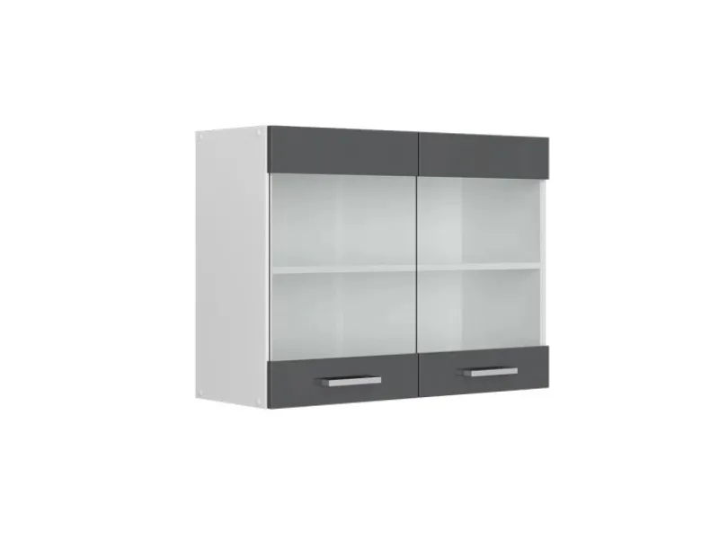 Küchenschränke<Vicco Küchenglasschrank R-Line Glashängeschrank Hochglanz/Weiß 80 cm