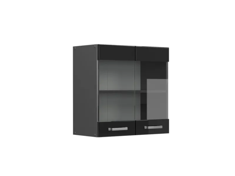 New Vicco Küchenglasschrank R-Line Glashängeschrank Schwarz Hochglanz 60 cm Schwarz Glänzend