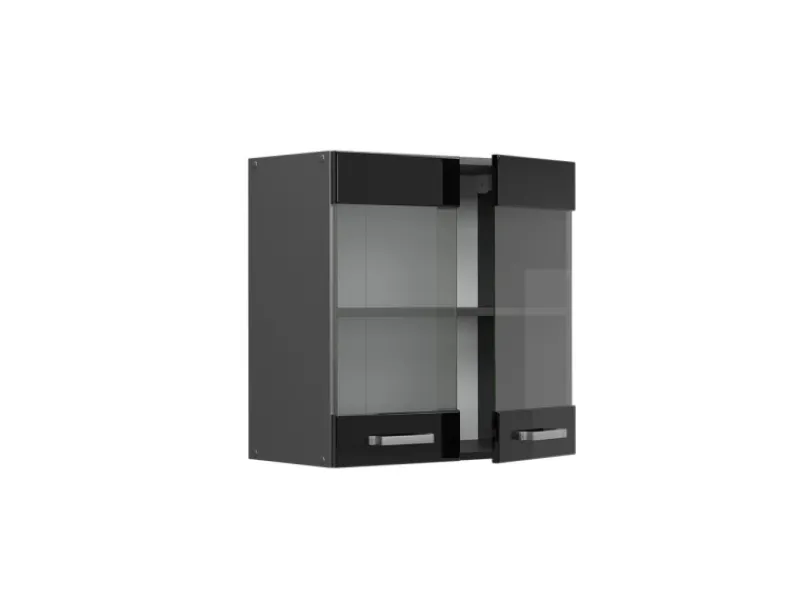 New Vicco Küchenglasschrank R-Line Glashängeschrank Schwarz Hochglanz 60 cm Schwarz Glänzend
