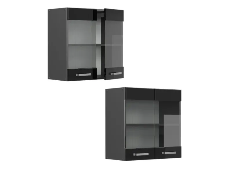 New Vicco Küchenglasschrank R-Line Glashängeschrank Schwarz Hochglanz 60 cm Schwarz Glänzend