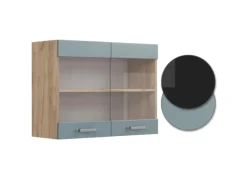 Best Vicco Küchenglasschrank R-Line Glashängeschrank Blau-Grau/Goldkraft Eiche 80 cm Blaugrau