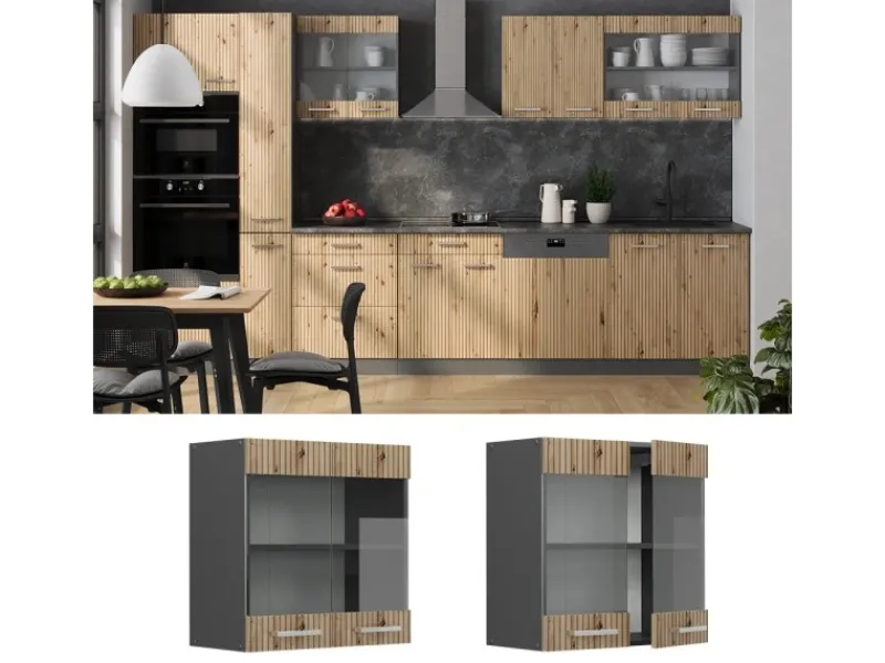 Hot Vicco Küchenglasschrank R-Line Glashängeschrank Artisan-Eiche/Anthrazit 60 cm Artisan Eiche