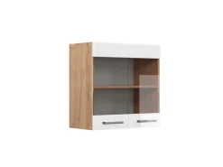 Outlet Vicco Küchenglasschrank R-Line Glashängeschrank Hochglanz/Goldkraft Eiche 60 cm Weiß