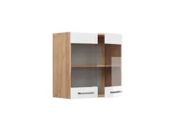 Outlet Vicco Küchenglasschrank R-Line Glashängeschrank Hochglanz/Goldkraft Eiche 60 cm Weiß