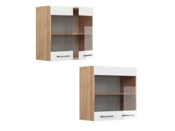 Outlet Vicco Küchenglasschrank R-Line Glashängeschrank Hochglanz/Goldkraft Eiche 60 cm Weiß