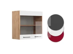 Outlet Vicco Küchenglasschrank R-Line Glashängeschrank Hochglanz/Goldkraft Eiche 60 cm Weiß
