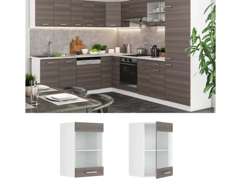 Küchenschränke<Vicco Küchenglasschrank R-Line Glashängeschrank Grau/Weiß 40 cm