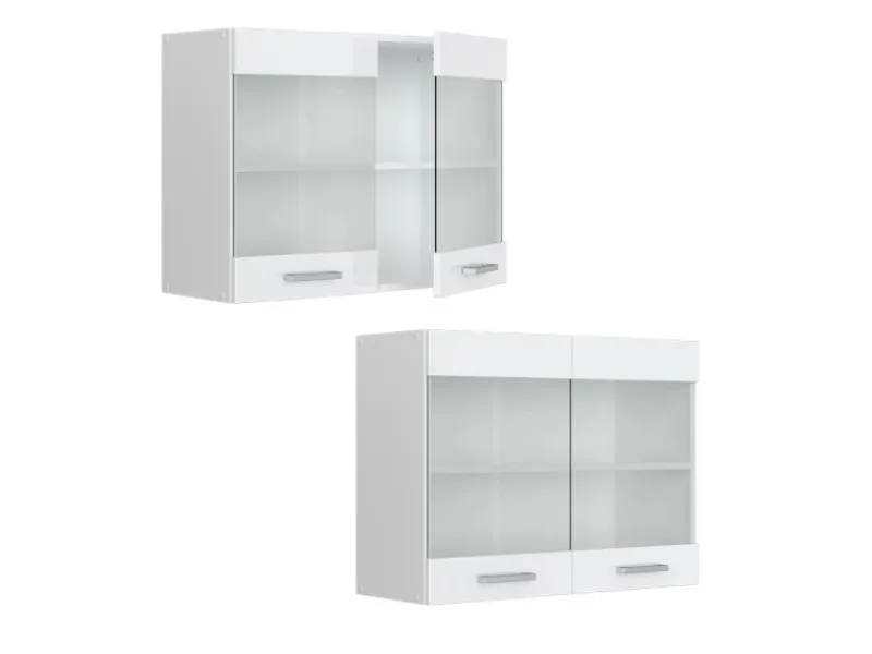 Best Vicco Küchenglasschrank R-Line Glashängeschrank Hochglanz/ 80 cm Weiß