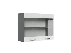 Best Vicco Küchenglasschrank R-Line Glashängeschrank Landhaus/Anthrazit 80 cm Weiß
