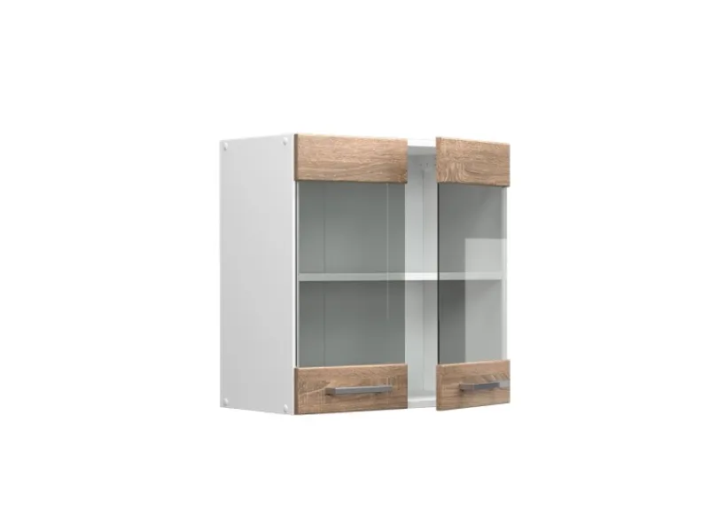 Küchenschränke<Vicco Küchenglasschrank R-Line Glashängeschrank Sonoma/Weiß 60 cm