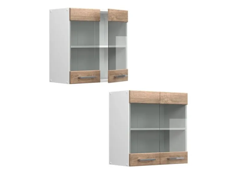 Küchenschränke<Vicco Küchenglasschrank R-Line Glashängeschrank Sonoma/Weiß 60 cm