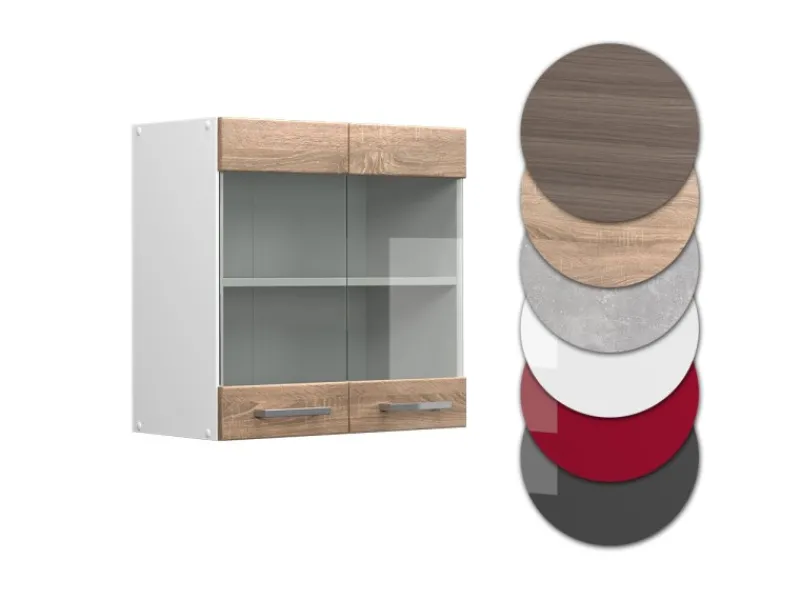 Küchenschränke<Vicco Küchenglasschrank R-Line Glashängeschrank Sonoma/Weiß 60 cm