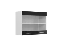 Vicco Küchenglasschrank R-Line Glashängeschrank Schwarz Hochglanz/Weiß 80 cm< Küchenschränke