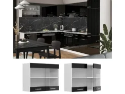 Vicco Küchenglasschrank R-Line Glashängeschrank Schwarz Hochglanz/Weiß 80 cm< Küchenschränke