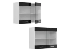 Vicco Küchenglasschrank R-Line Glashängeschrank Schwarz Hochglanz/Weiß 80 cm< Küchenschränke
