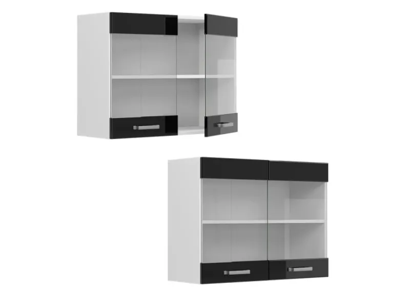Vicco Küchenglasschrank R-Line Glashängeschrank Schwarz Hochglanz/Weiß 80 cm< Küchenschränke