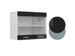 Vicco Küchenglasschrank R-Line Glashängeschrank Schwarz Hochglanz/Weiß 80 cm< Küchenschränke