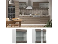Vicco Küchenglasschrank R-Line Glashängeschrank Grau/Weiß 60 cm Edelgrau