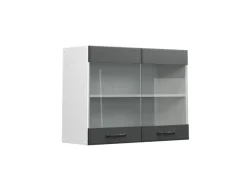 New Vicco Küchenglasschrank R-Line Glashängeschrank Anthrazit Landhaus/Weiß 80 cm Anthrazitgrau