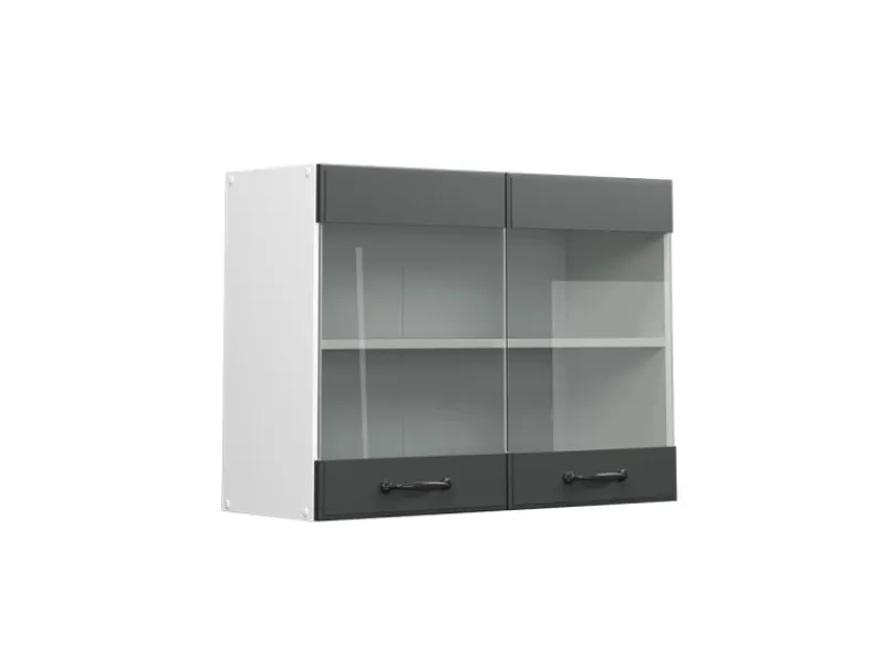 New Vicco Küchenglasschrank R-Line Glashängeschrank Anthrazit Landhaus/Weiß 80 cm Anthrazitgrau