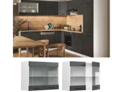 New Vicco Küchenglasschrank R-Line Glashängeschrank Anthrazit Landhaus/Weiß 80 cm Anthrazitgrau