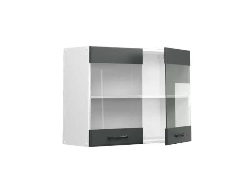 New Vicco Küchenglasschrank R-Line Glashängeschrank Anthrazit Landhaus/Weiß 80 cm Anthrazitgrau