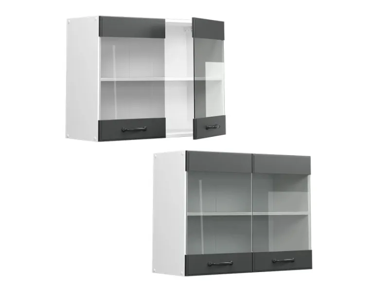 New Vicco Küchenglasschrank R-Line Glashängeschrank Anthrazit Landhaus/Weiß 80 cm Anthrazitgrau