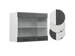 New Vicco Küchenglasschrank R-Line Glashängeschrank Anthrazit Landhaus/Weiß 80 cm Anthrazitgrau