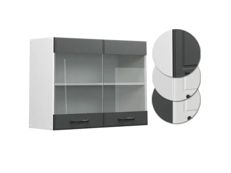 New Vicco Küchenglasschrank R-Line Glashängeschrank Anthrazit Landhaus/Weiß 80 cm Anthrazitgrau