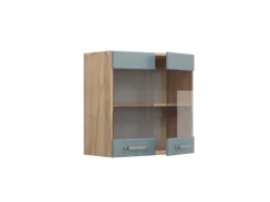 Küchenschränke<Vicco Küchenglasschrank R-Line Glashängeschrank Blau-Grau/Goldkraft Eiche 60 cm