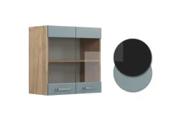 Küchenschränke<Vicco Küchenglasschrank R-Line Glashängeschrank Blau-Grau/Goldkraft Eiche 60 cm