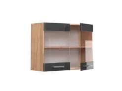 Discount Vicco Küchenglasschrank R-Line Hochglanz/Goldkraft Eiche 80 cm Anthrazit