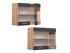 Discount Vicco Küchenglasschrank R-Line Hochglanz/Goldkraft Eiche 80 cm Anthrazit