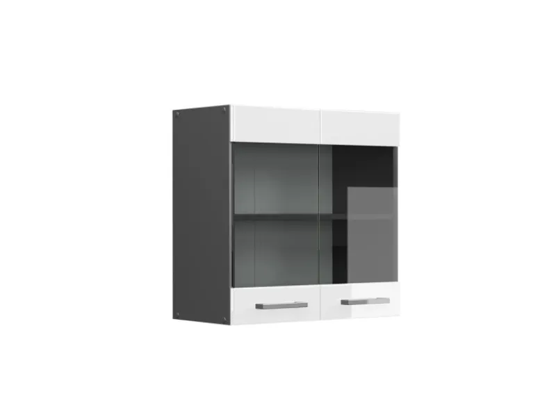New Vicco Küchenglasschrank R-Line Glashängeschrank Hochglanz/Anthrazit 60 cm Weiß