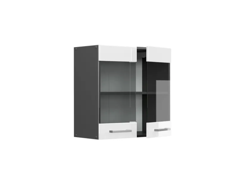 New Vicco Küchenglasschrank R-Line Glashängeschrank Hochglanz/Anthrazit 60 cm Weiß