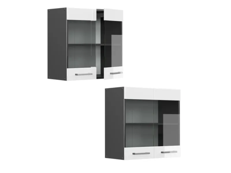 New Vicco Küchenglasschrank R-Line Glashängeschrank Hochglanz/Anthrazit 60 cm Weiß