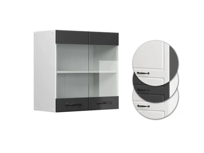 Küchenschränke<Vicco Küchenglasschrank R-Line Glashängeschrank Anthrazit Landhaus/Weiß 60 cm