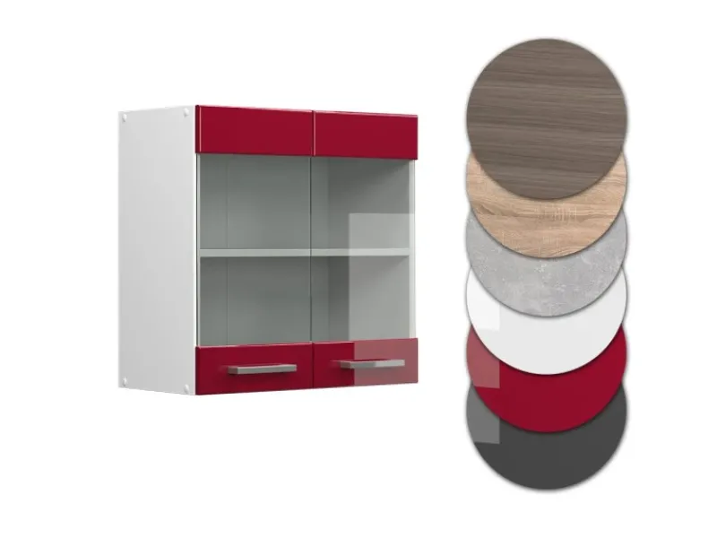 Vicco Küchenglasschrank R-Line Glashängeschrank Bordeaux Hochglanz/Weiß 60 cm< Schneidebretter|Wäschetrockner
