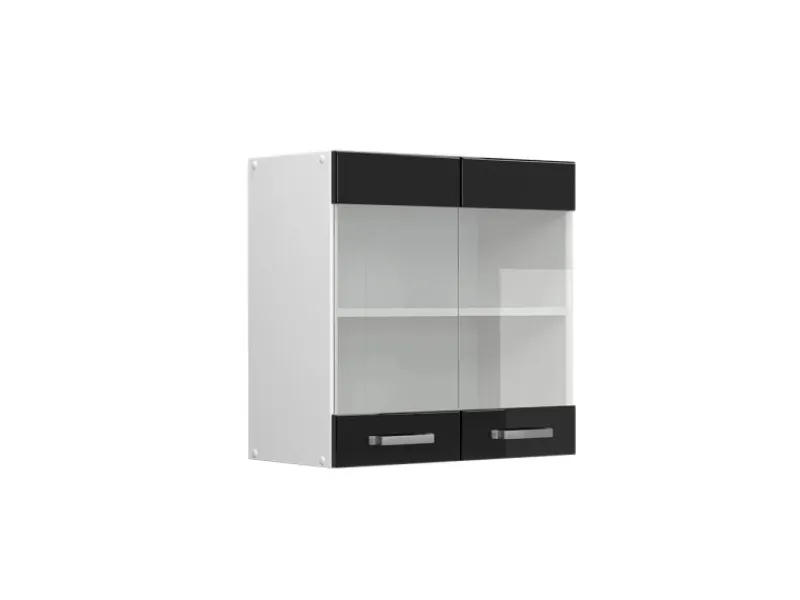 Küchenschränke<Vicco Küchenglasschrank R-Line Glashängeschrank Schwarz Hochglanz/Weiß 60 cm