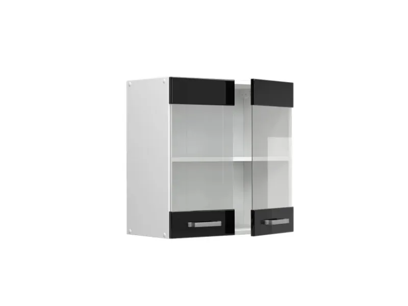 Küchenschränke<Vicco Küchenglasschrank R-Line Glashängeschrank Schwarz Hochglanz/Weiß 60 cm