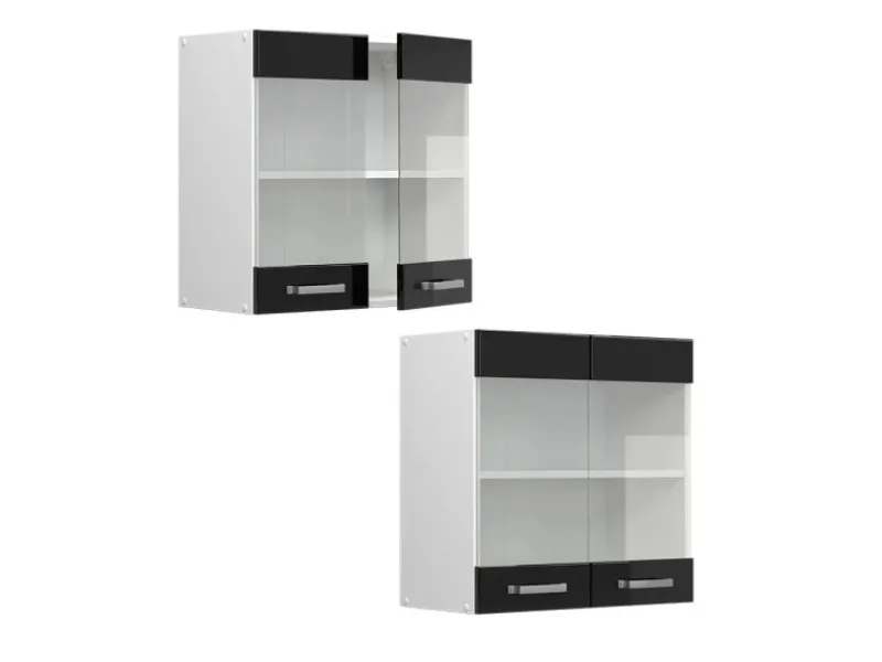Küchenschränke<Vicco Küchenglasschrank R-Line Glashängeschrank Schwarz Hochglanz/Weiß 60 cm