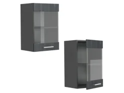 Küchenregale<Vicco Küchenglasschrank R-Line Glashängeschrank Schwarz Beton/Anthrazit 40 cm