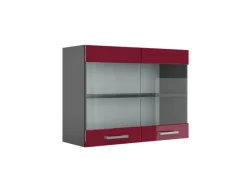 Vicco Küchenglasschrank R-Line Glashängeschrank Bordeaux Hochglanz/Anthrazit 80 cm< Küchenschränke