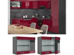Vicco Küchenglasschrank R-Line Glashängeschrank Bordeaux Hochglanz/Anthrazit 80 cm< Küchenschränke